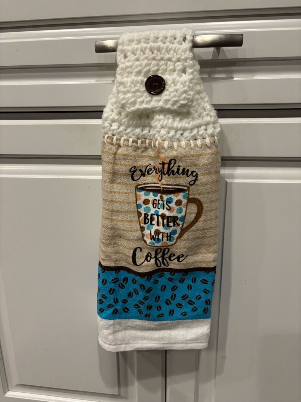 Crochet Top Kitchen Towel-Everything gets better with coffee